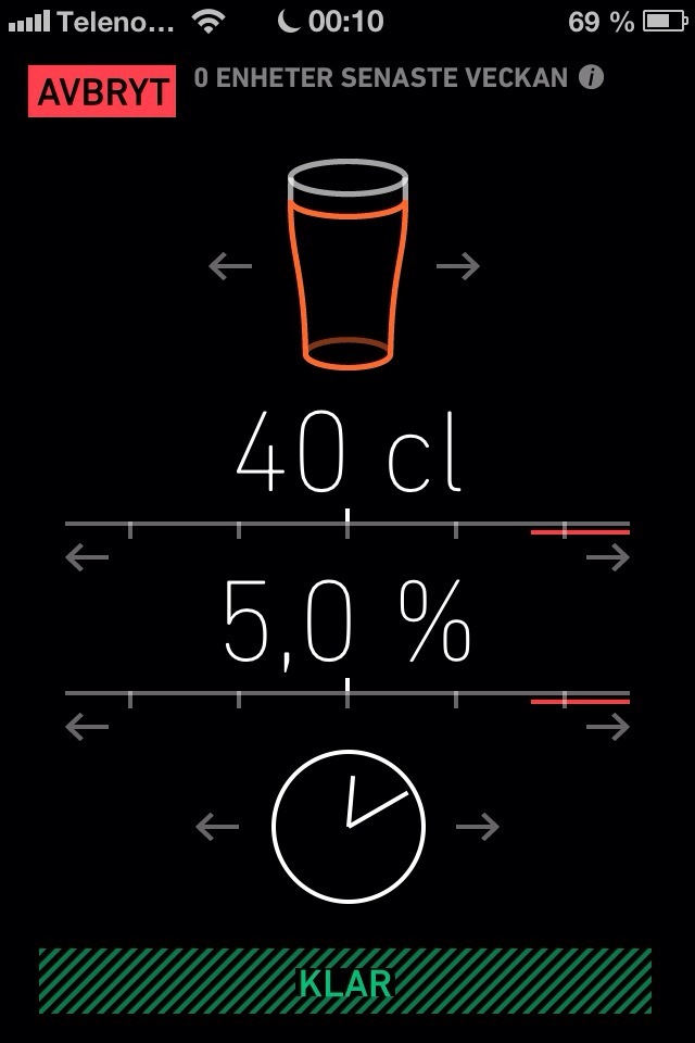 Add a drink, input volume and ABV.