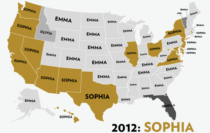 Map: Six Decades of the Most Popular Names for Girls, State-by-State 1
