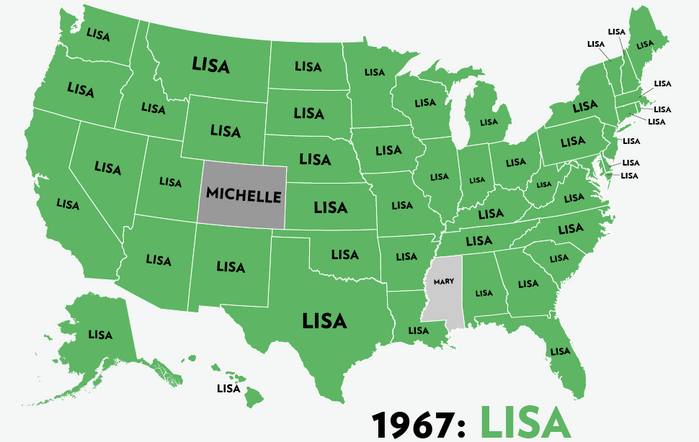 Map: Six Decades of the Most Popular Names for Girls, State-by-State 6