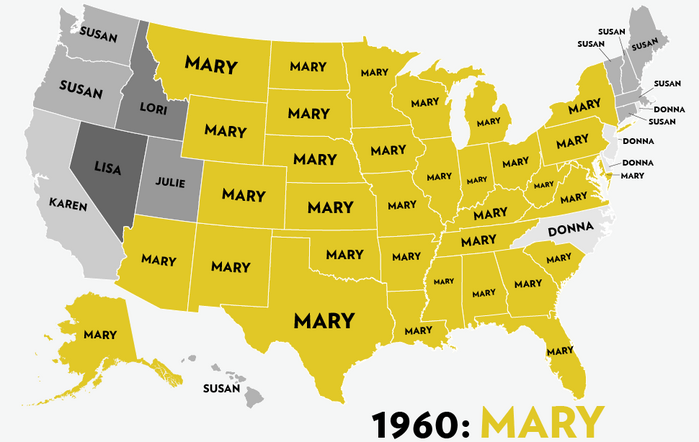 Map: Six Decades of the Most Popular Names for Girls, State-by-State 7
