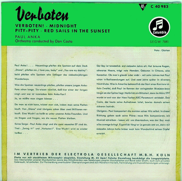 Verboten by Paul Anka (Original Soundtrack EP, 1959) 2