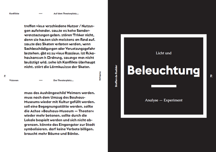 Euclid&rsquo;s angular alternates and&nbsp;unorthodox ligatures have been employed for the text, too. Here they apparently are used to render the comments of various interviewees in different typographic voices.