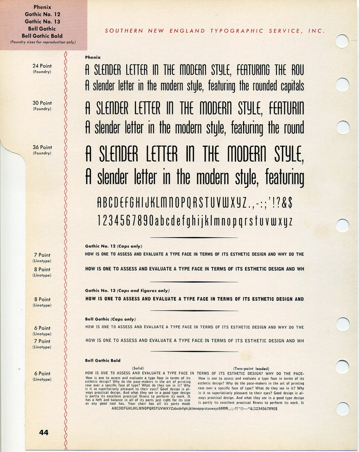 Specimen in a catalog from&nbsp;Southern New England Typographic Service, ca. 1950s.
