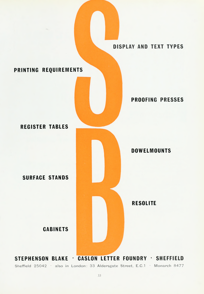 Stephenson Blake / Caslon Letter Foundry ad, 1960