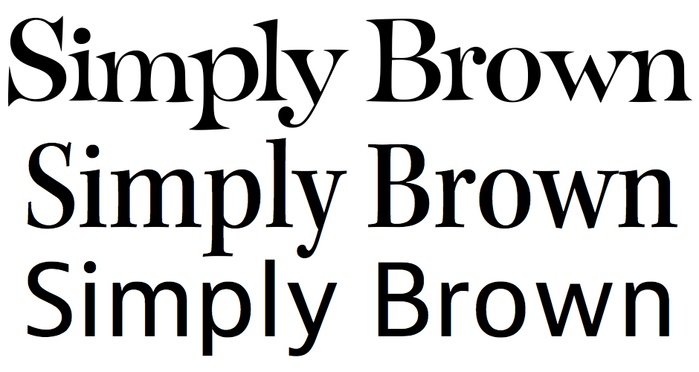 From top to bottom, D&rsquo;Amico Regatta, Kepler Semicondensed, and JAF Bernina Sans. Kepler roughly shares Regatta&rsquo;s contrast, vertical stress, and angled top serifs &mdash; enough to carry the logotype&rsquo;s personality downward into the composition. And this width and weight of Kepler, Semicondensed Medium, has a rhythm similar to Bernina. If this combination is successful, Kepler is the key. Bernina does its job quietly and unobtrusively, its round dots, tailed &lsquo;a&rsquo;, two-story &lsquo;g&rsquo;, and curvy &lsquo;y&rsquo; contentedly similar to the corresponding shapes in Kepler.