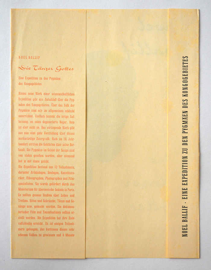 The secondary typeface is the condensed cut of Jakob Erbar’s Candida (also for Ludwig &amp; Mayer). The language of the blurb is&nbsp;not politically correct by any modern standards.