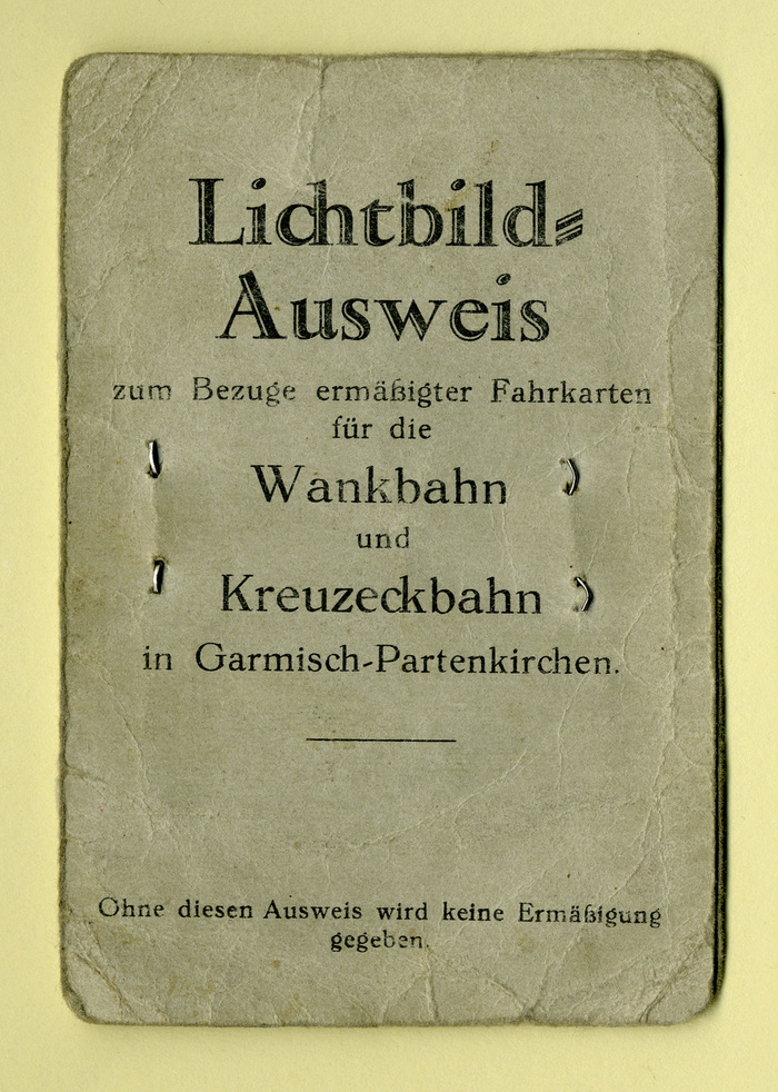 Lichtbild-Ausweis für die Wankbahn und die Kreuzeckbahn in Garmisch-Partenkirchen 1