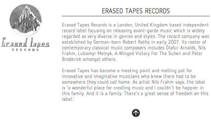 Erased Tapes Records website 3