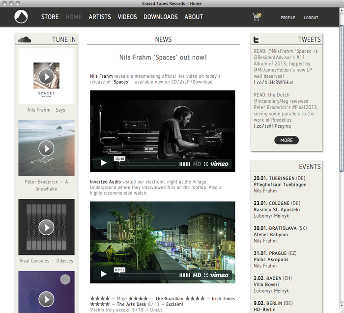 Erased Tapes Records website 4