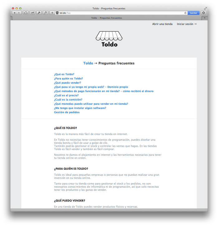 Toldo FAQ page.