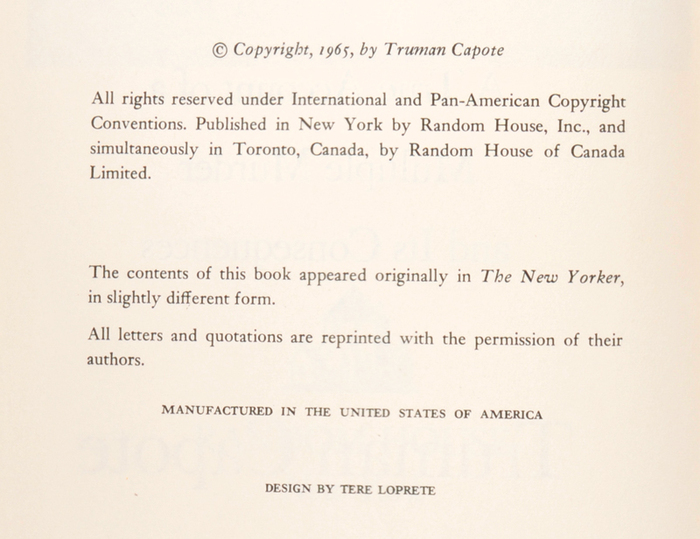 In Cold Blood, 1965 first edition 11
