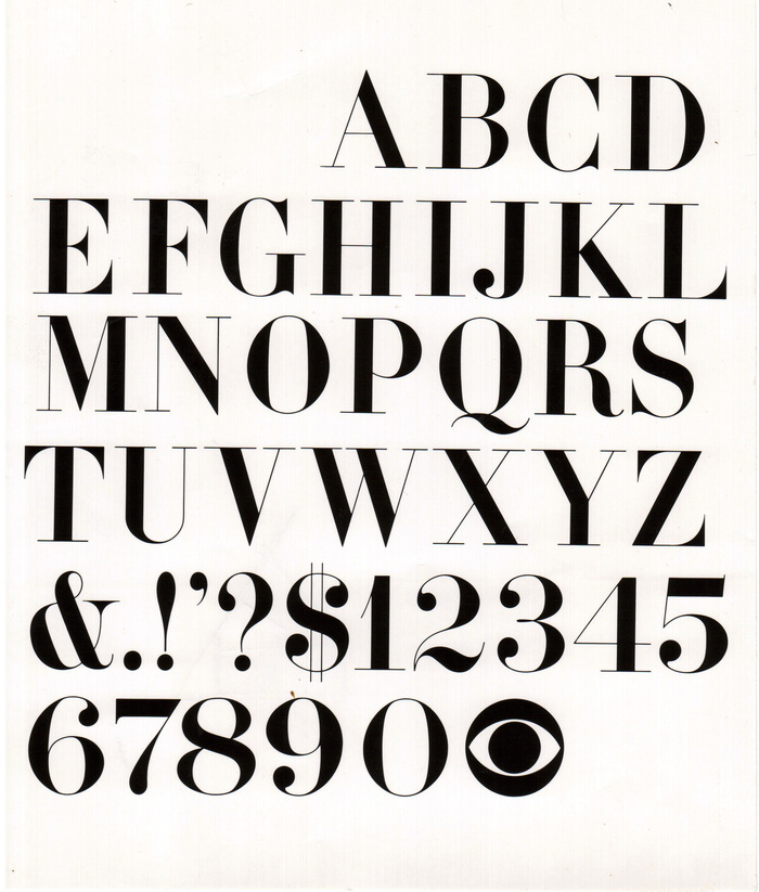 In 1962, Dorfsman commisioned legendary type designer Freeman Craw to add finishing touches to an earlier specimen drawn by CBS staffers George Lois and Kurt Weihs. (Graphic designer Will Burtin once claimed that Golden's original logo used a Didot specimen that Burtin stuffed into his suitcase when he fled Nazi Germany in 1939.)