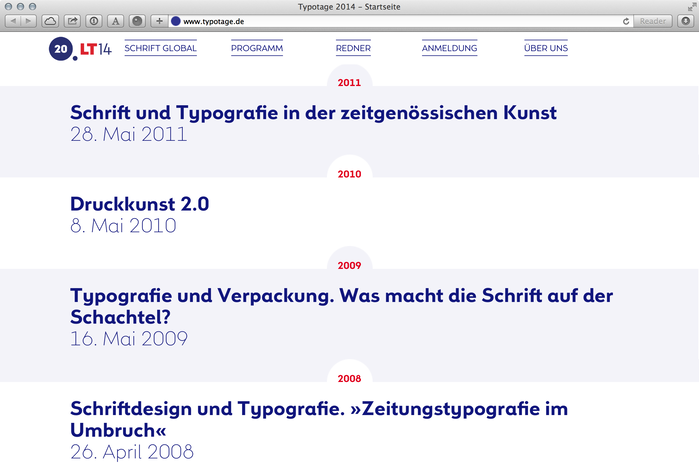 The titles of past conferences link to their respective old website and show how excellent the current design for 2014 is.