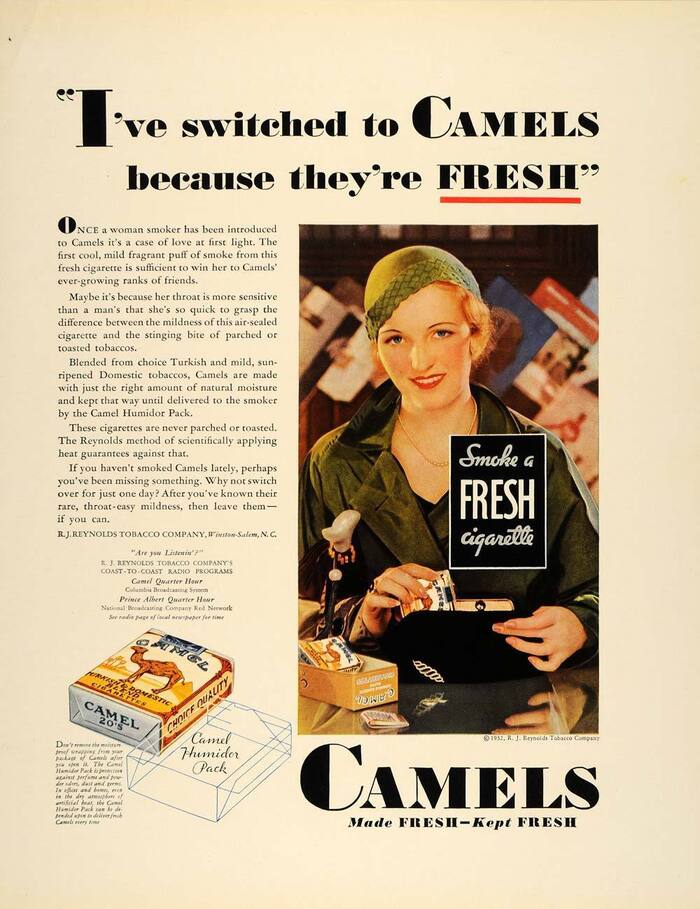 Camel ad: “I’ve switched to Camels because they’re fresh”