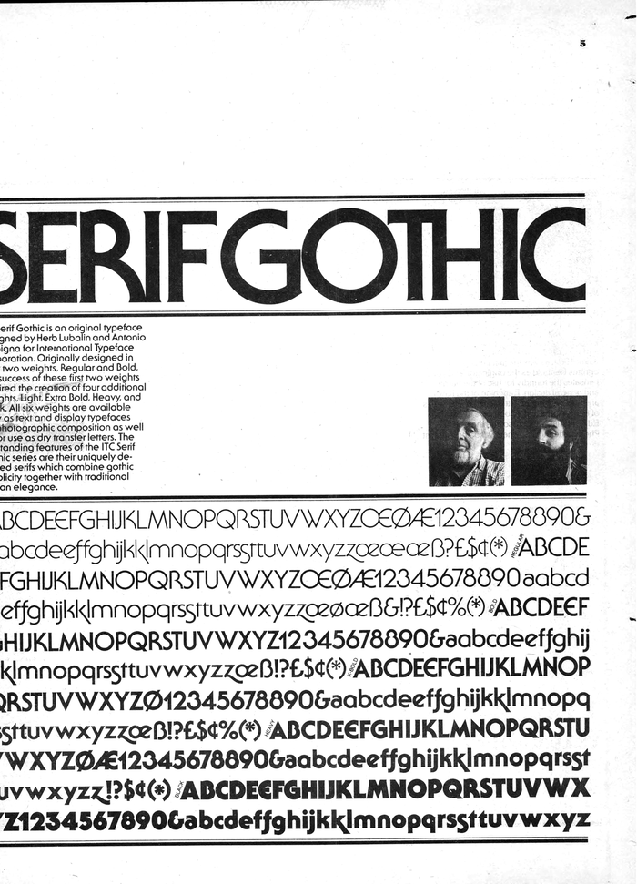 Unfortunately this page announcing ITC Serif Gothic&rsquo;s new weights was overcropped in Monotype&rsquo;s scan. If anyone has a better image, please tell us.