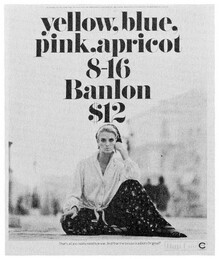 Banlon ad: “yellow, blue, pink, apricot…”