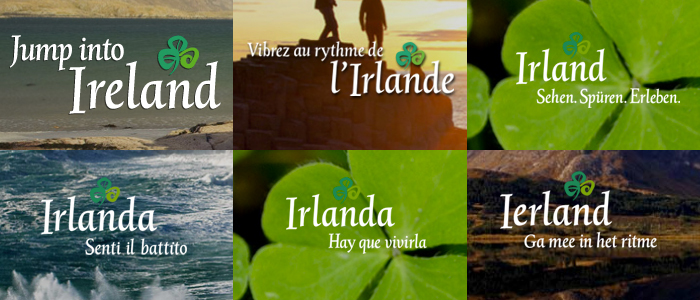The tagline in various languages &mdash; the typographic atrocity continues: The German version (top right) introduces capitals from an unrelated typeface. The &lsquo;b&rsquo; is different from the French version, but it&rsquo;s not the &lsquo;b&rsquo; from Trinit&eacute; Italic either. Only Italians (bottom left) seem to get the correct &lsquo;b&rsquo;. The Spanish logo contains yet another incongruously narrow capital, plus the &lsquo;y&rsquo; from the Roman, an upside-down &lsquo;b&rsquo; as &lsquo;q&rsquo;, and a &lsquo;v&rsquo; alien to Trinit&eacute;.