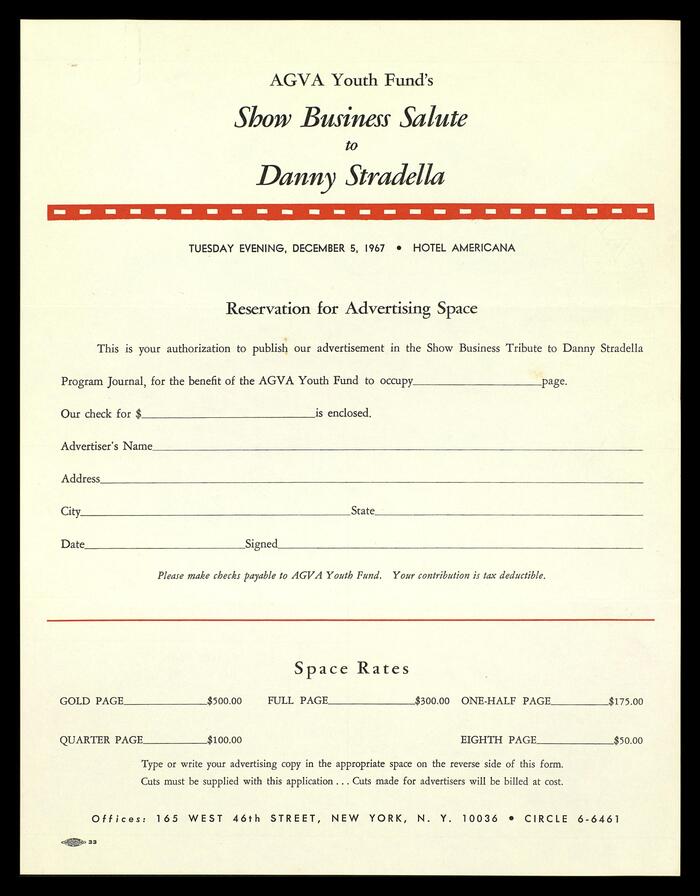 Show Business Salute to Danny Stradella invitation 1