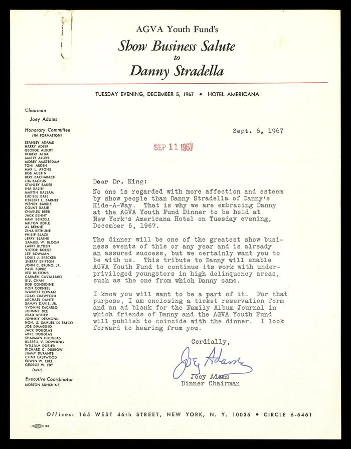 Show Business Salute to Danny Stradella invitation 3