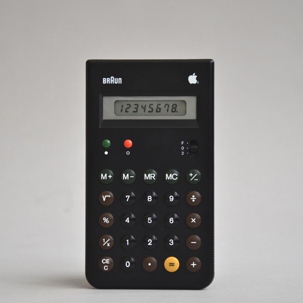 “Braun ET 55 control LCD (Apple logo). An anticipation of what would turn out to be a very canny and significant alignment, indeed, at least for Apple Computer's part. This ET 55 was stocked in the Apple gift shop in 1982 and appeared in the 'Apple Collection' lifestyle catalogue 1986/1987.” — das programm