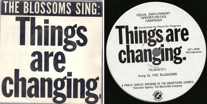 Sleeve and label for the single, Things are changing, by The Blossoms in 1965. Top line set in Alternate&nbsp;Gothic.