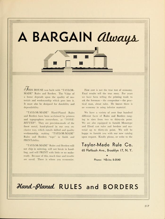 Taylor-Made Rule Co. ad: “A Bargain Always”