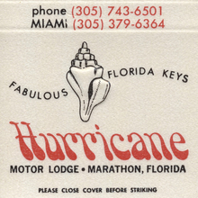 Hurricane Motor Lodge matchbook