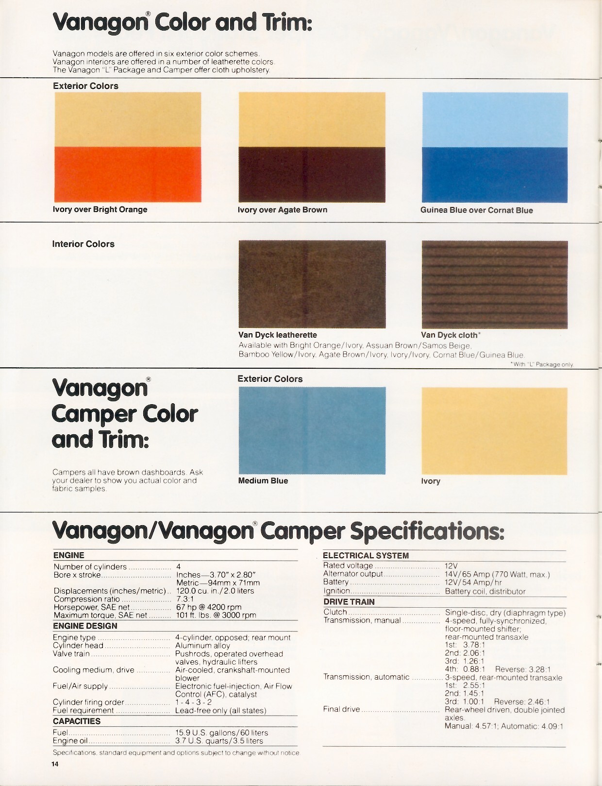 Vanabin Color 1980 Vanagon brochure - Fonts In Use