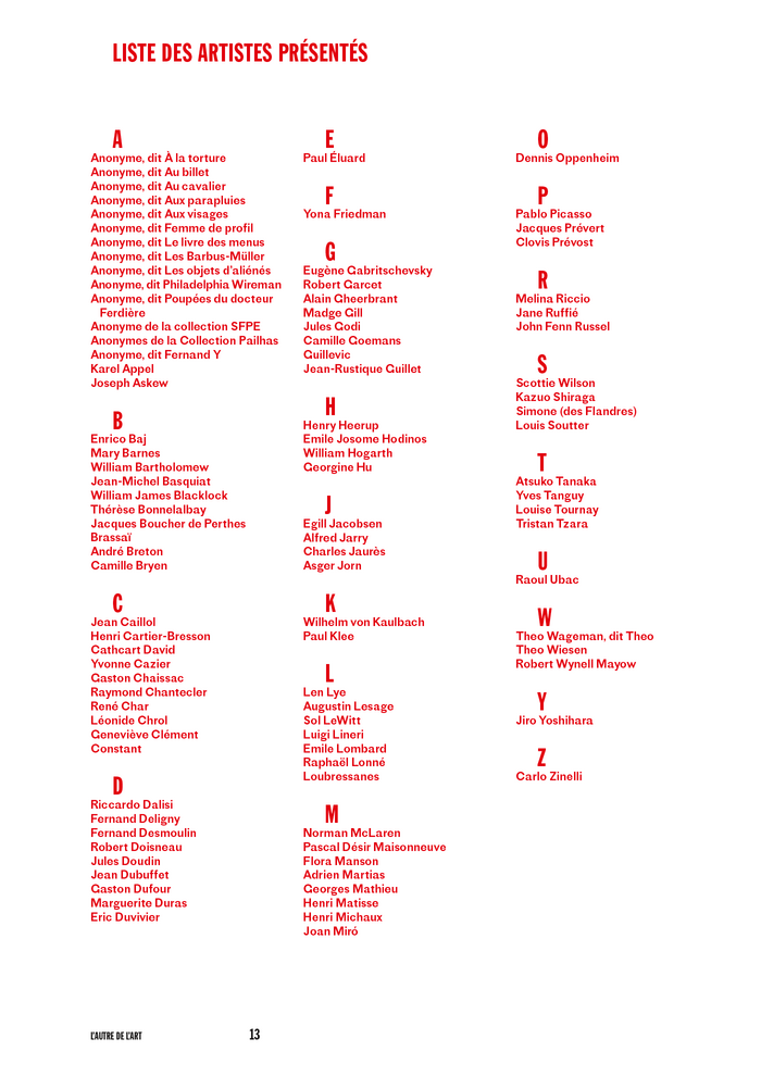 Press release, list of&nbsp;artists