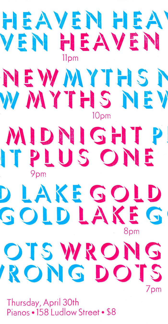 Heaven / New Myths / Midnight Plus One / Gold Lake / Wrong Dots concert poster