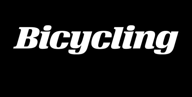Velo’s&nbsp;flat serifs on ‘i’, ‘l’ and ‘n’ were curved into tails for the Bicycling logo.
