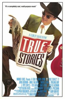 <cite>True Stories</cite> movie poster, titles, album art