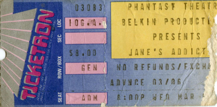 Jane's Addiction,&nbsp;Cleveland, OH,&nbsp;Mar.&nbsp;8, 1989.