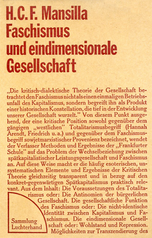 H.C.F. Mansilla:&nbsp;Faschismus und eindimensionale Gesellschaft, 1971