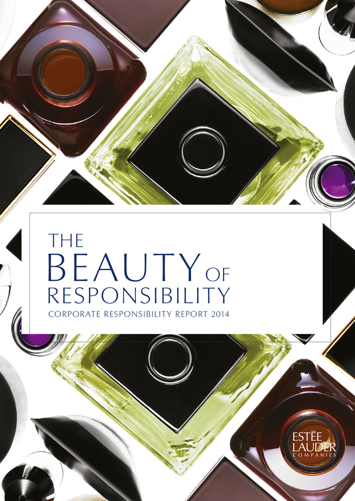 The logo in use on the cover of the group’s&nbsp;Corporate Responsibility Report 2014. The title is set in a custom light cut that is also used on the&nbsp;Estée Lauder websites.