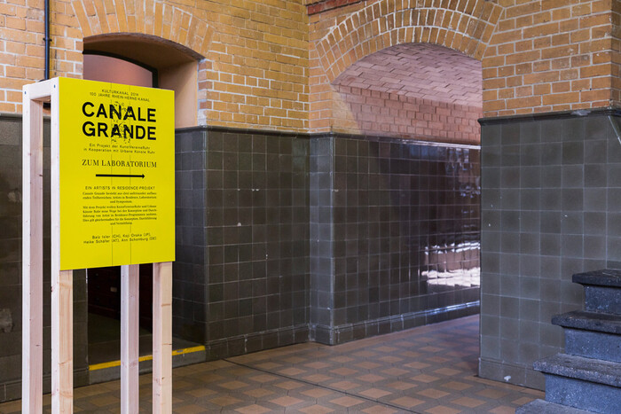Signange at Schiffshebewerk Henrichenburg. Canale Grande exhibition design by Tilda Studio, Foto: Roland Baege
