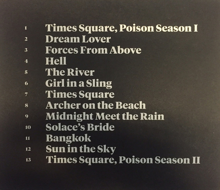 Inside. Song titles set in Tiempos.