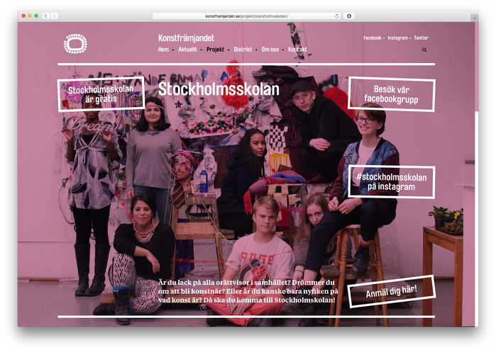 Konstfrämjandets’ projects are visually made as diverse as possible, with different options for layout adjustments for the sites’ editors.