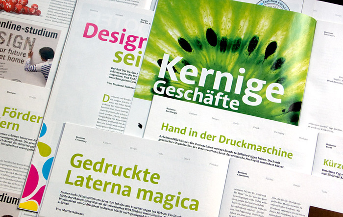 Various double page spreads of 4c using Acorde as headline typeface.