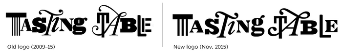 Logotypes made with multiple individual letter styles are difficult. It can be a nice way to demonstrate variety and dynamism, but it’s not easy to combine these elements into an instantly recognizable brand rather than a crowded jumble. The new Tasting Table logo is a well-advised refinement that cleans up the spacing, opens counters, and strengthens strokes, improving the mark’s performance at small sizes and on various backgrounds. These letters may come from fonts, but I’ll bet a skilled lettering artist or type designer was involved with the enhancement.