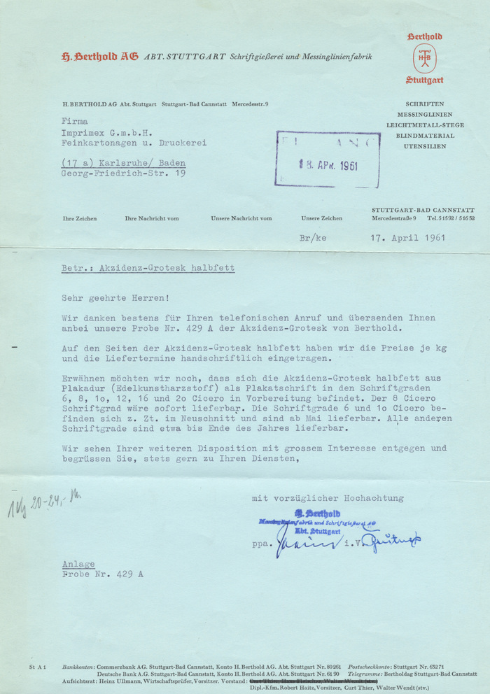 From back when it was usual to address gentlemen only. Also note that the typewritten text doesn&rsquo;t use the eszett. A lowercase &lsquo;o&rsquo; is used in place of zero.