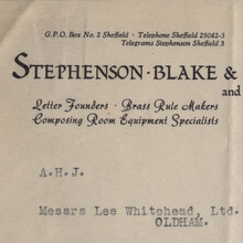 Stephenson Blake & Co Ltd letterhead, 1950