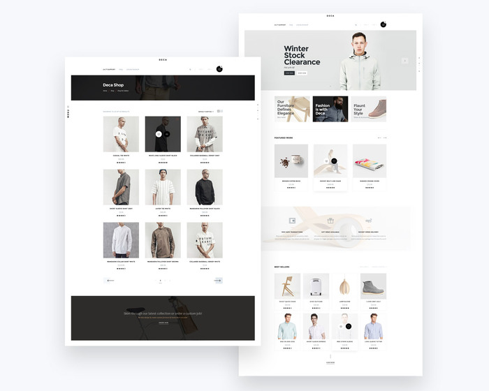 Shop Page with categories and E-commerce page.