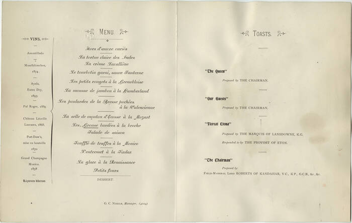 Menu for Eton Dinner at The Monico, Oct. 28, 1898 2