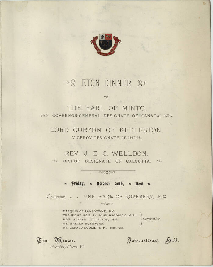 Menu for Eton Dinner at The Monico, Oct. 28, 1898 1
