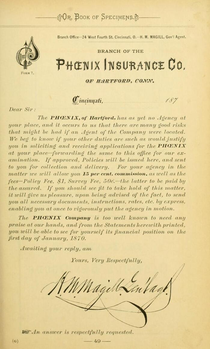 Phœnix Insurance Co. letterhead