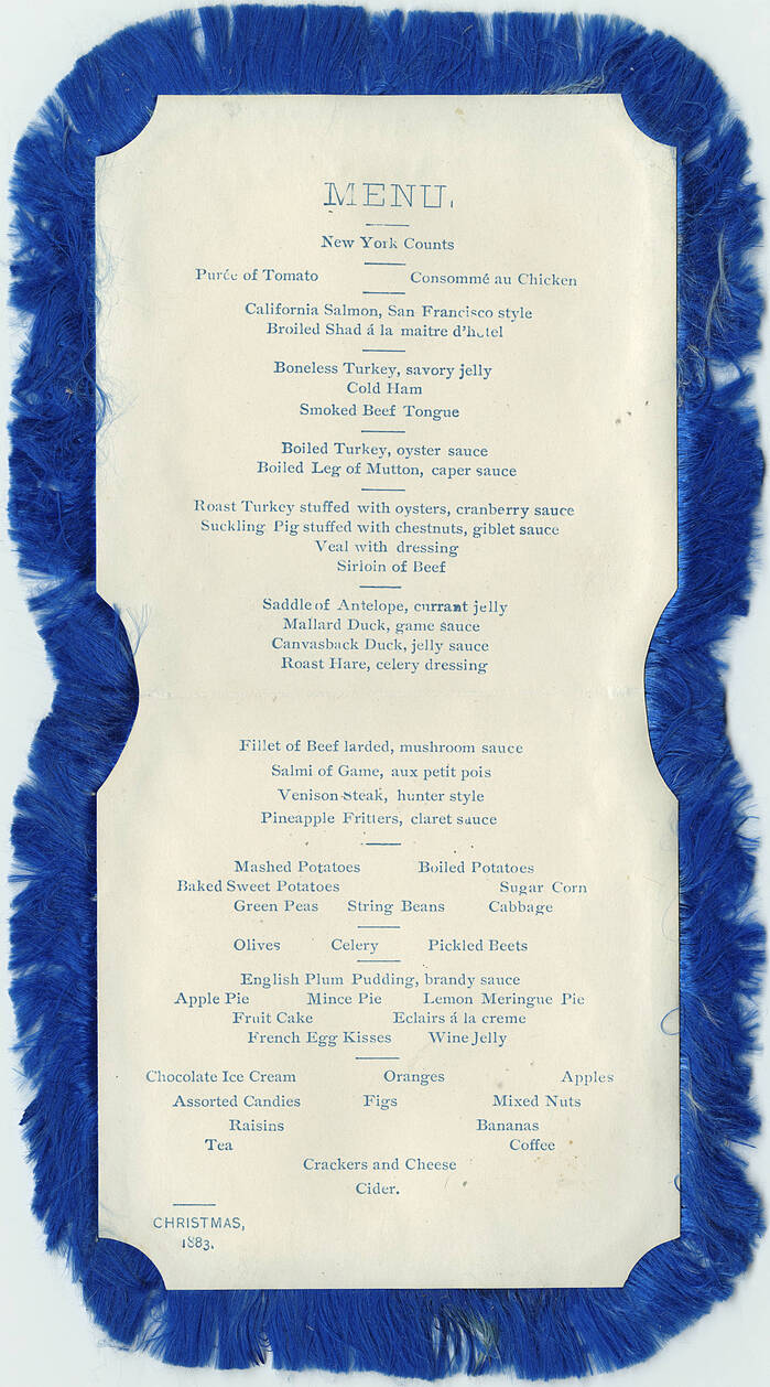 Continental Hotel menu, Christmas 1883 2