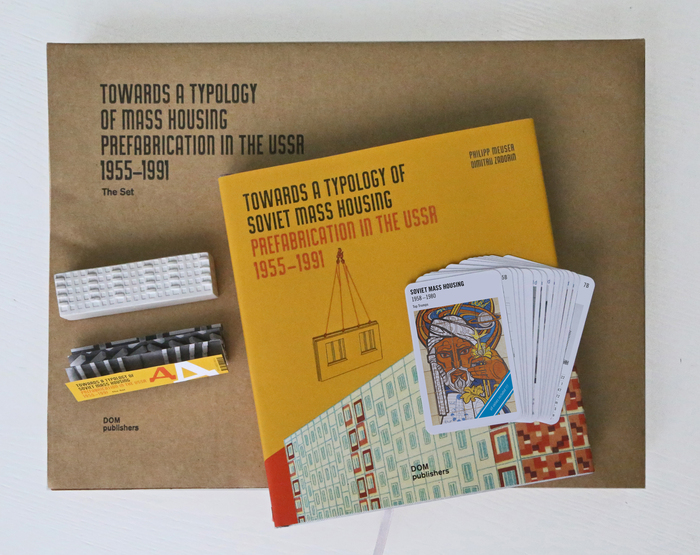 Collector’s set including the book; Top Trumps – Soviet Mass Housing, a card game for edutainment by Dimitrij Zadorin; and I-464 by Katia Sheina, a gipsum model of the most produced panel series in the USSR.