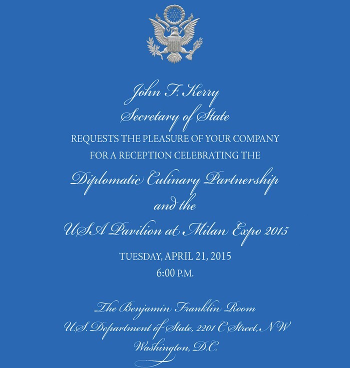 US Secretary of State Diplomatic Invitation