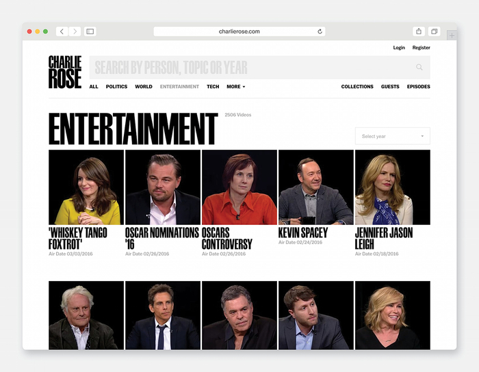 The new Charlie Rose website, developed by AREA 17, is a clean and nimble archive of the show’s 25 years.